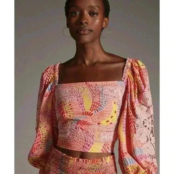 FARM Rio Tops - Farm Rio Anthropologie Embroidered Tropical Blouse Bananas L Long Sleeve Shirt
